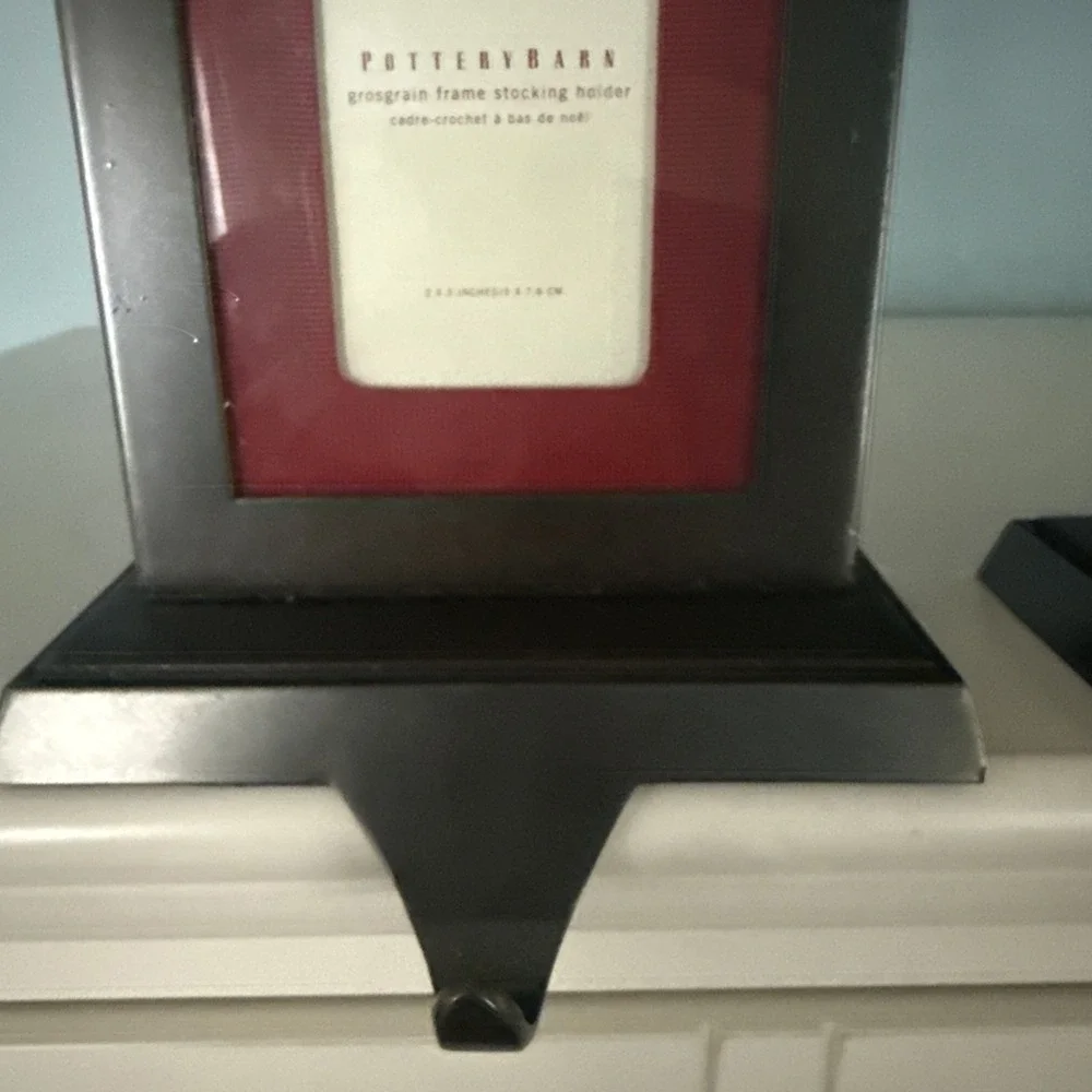 Set 2 Pottery Barn Silver Grosgrain Red Picture Frame Christmas Stocking Holder